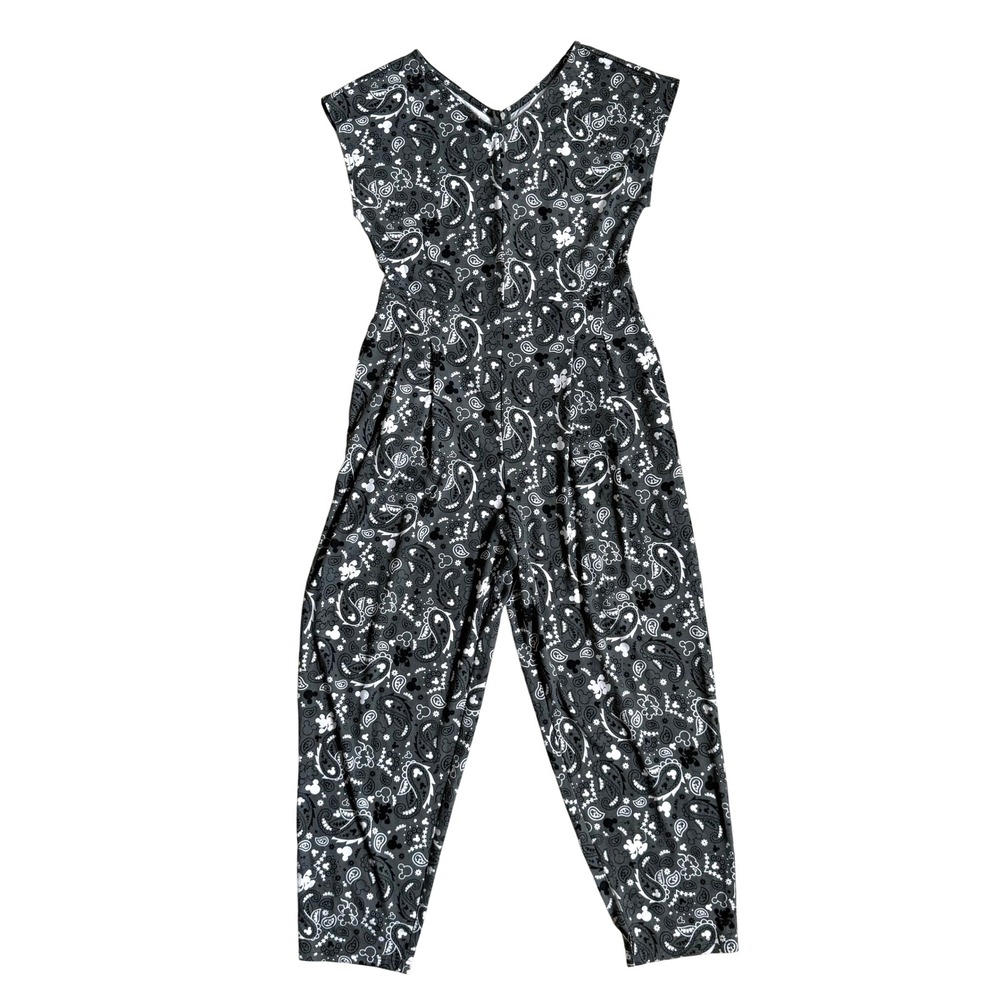 Disney Mickey Mouse Paisley Print Sleeveless Jumpsuit Black White Women Small